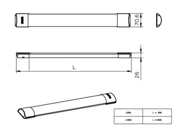 Dimension Drawing (without table) - BN005C LED22/CW L1000 PSU LA