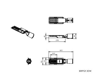 Dimension Drawing (without table) - BRP121 G2 LED42/NW 30W 220-240V GM
