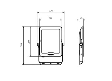 Dimension Drawing (without table) - BVP158 LED120/WW_NW_CW PSU 100W SWB CN
