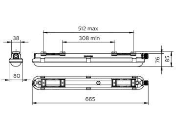 Dimension Drawing (without table) - WT120C G2 LED19S/840 PSU L600 BN