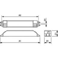 Dimension Drawing (with table) - HF-M BLUE 121 LH TL5 230-240V
