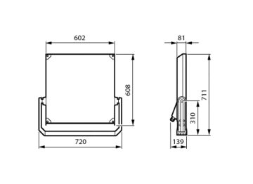 Dimension Drawing (without table) - BVP657 LED930-4S/740 PSU A65-WB ALU