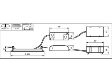 Dimension Drawing (without table) - DN145B LED10S/830 WIA-E WH