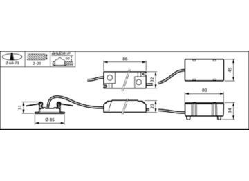 Dimension Drawing (without table) - DN145B LED6S/840 PSU II WH