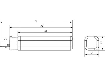 Dimension Drawing (with table) - LED PLC 6.9W 830 2P G24d-2