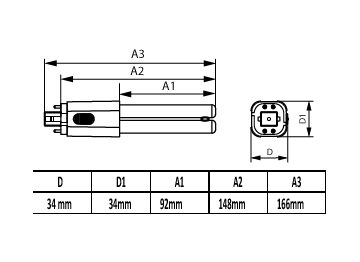 Dimension Drawing (with table) - CorePro LED PLC 360D 9.5W 3CCT 4P G24q-3