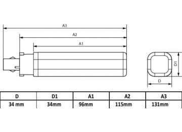 Dimension Drawing (with table) - CorePro LED PLC 5.5W 830 4P G24q-1