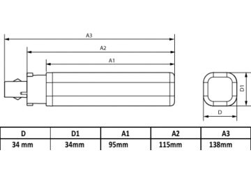 Dimension Drawing (with table) - CorePro LED PLC 5.9W 840 2P G24d-1