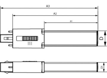 Dimension Drawing (with table) - CorePro LED PLS 360D 5W 3CCT 2P G23