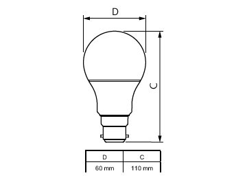 Dimension Drawing (with table) - CorePro LEDbulb ND 13-100W A60 B22 827