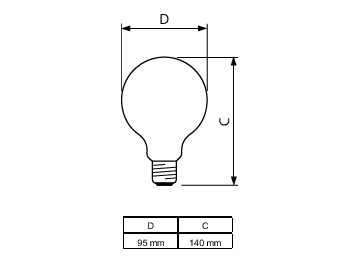 Dimension Drawing (with table) - CorePro LEDBulbND 7-60W E27 G93 827 CL G