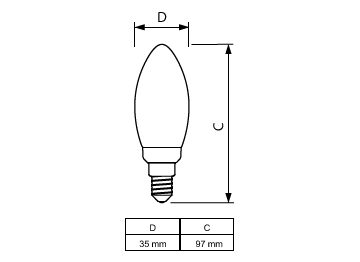 Dimension Drawing (with table) - MAS LEDCandleDT3.4-40W E14 927 B35CL G