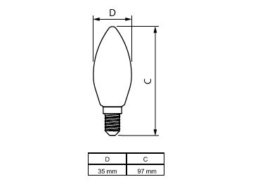 Dimension Drawing (with table) - CorePro LEDCandleND4.3-40W E14 827B35FRG