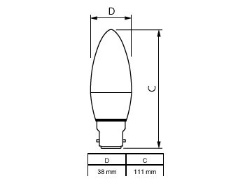 Dimension Drawing (with table) - MAS LEDcandle DT 5.5-40W B22 B38 CL UK
