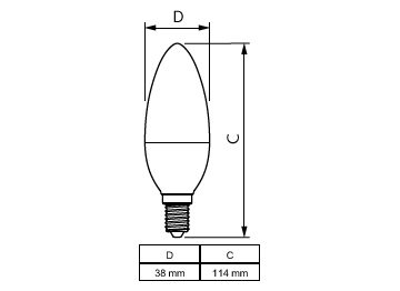 Dimension Drawing (with table) - CorePro candle ND 7-60W E14 840 B38 FR