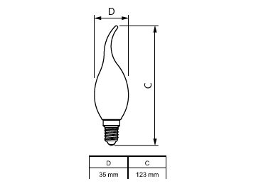 Dimension Drawing (with table) - CorePro LEDCandleND2-25W E14BA35 827CL G