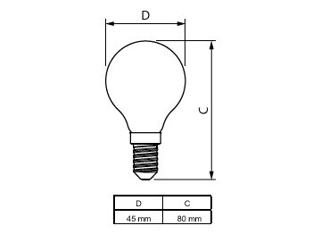 Dimension Drawing (with table) - CorePro LEDLusterND6.5-60W P45 E14827CLG