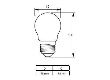 Dimension Drawing (with table) - MAS LEDLusterND2.3-40W E27 827 P45CL GUE