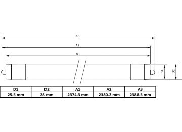 Dimension Drawing (with table) - CorePro LEDTube 36 8ft 32W 865 T8 WV