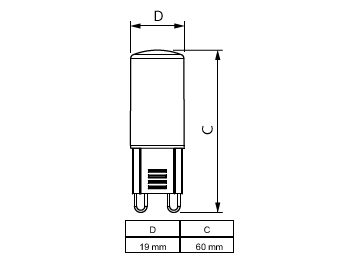 Dimension Drawing (with table) - CorePro LEDcapsule ND 4.8-60W G9 830