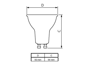 Dimension Drawing (with table) - Corepro LEDspot 730lm GU10 840 60D