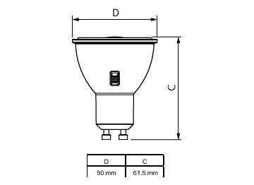 Dimension Drawing (with table) - CorePro LEDspot 4.8-50W GU10 3CCT 36DDIM