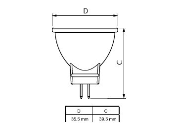 Dimension Drawing (with table) - CorePro LED spot 2.3-20W 827 MR11 36D