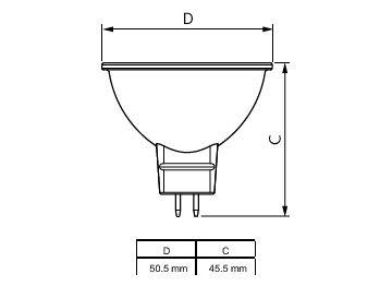 Dimension Drawing (with table) - MAS LED spot VLE D 5.8-35W MR16 940 36D
