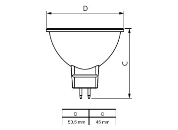 Dimension Drawing (with table) - CorePro LED spot ND 7-50W MR16 840 36D