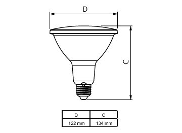 Dimension Drawing (with table) - CorePro LEDspot ND 9-60W 927 PAR38 25D