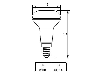 Dimension Drawing (with table) - CoreProLEDspot D 4.3-60W R50 E14 827 36D