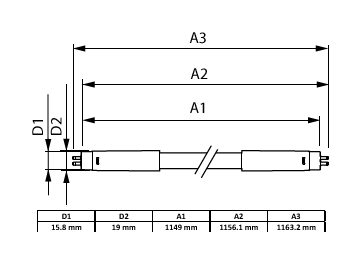 Dimension Drawing (with table) - CorePro LEDtube 1200mm 16W840 T5 UY