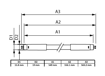 Dimension Drawing (with table) - CorePro LEDtube 600mm 8W840 T5 UY