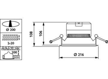 Dimension Drawing (without table) - DN140B LED20S/840 PSU WR IP54 PI6