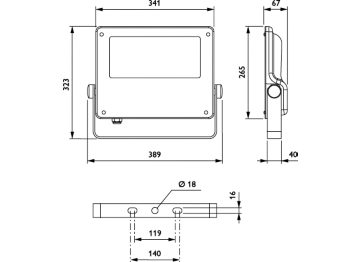 Dimension Drawing (without table) - BVP125 LED80-4S/740 PSU OFA52 ALU C1KC3