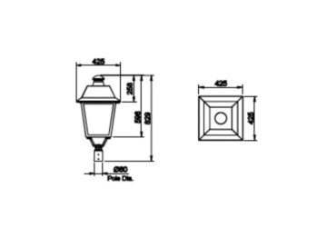 Dimension Drawing (without table) - BDP400 LED WW 220V 60W TS PSU 9005