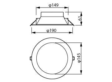 Dimension Drawing (without table) - DN029B G2 LED12/CCT PSR-E D150 GM
