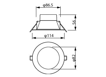 Dimension Drawing (without table) - DN029B G2 LED8/CCT PSR-E D90 GM