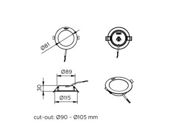 Dimension Drawing (without table) - DN058B LED6/840 220-240V D100 RD