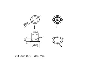 Dimension Drawing (without table) - DN058B LED4/840 220-240V D80 RD