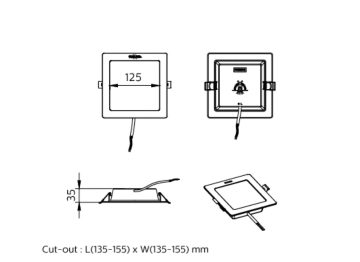 Dimension Drawing (without table) - DN058B LED13/865 220-240V L150 SQ