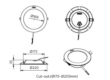 Dimension Drawing (without table) - DN058B LED13/840 110-240V D200 RD