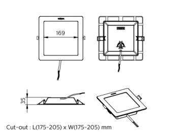 Dimension Drawing (without table) - DN058B LED13/840 110-240V L200 SQ