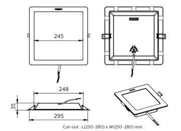 Dimension Drawing (without table) - DN058B LED20/865 110-240V L275 SQ