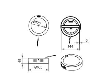 Dimension Drawing (without table) - DN058C LED13/865 220-240V D150 RD