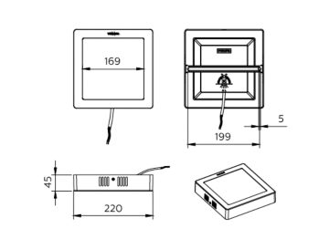 Dimension Drawing (without table) - DN058C LED18/865 220-240V L200 SQ