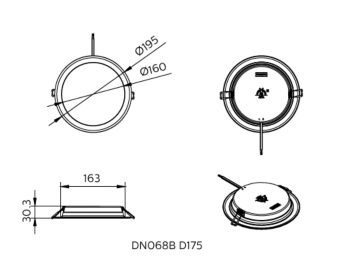 Dimension Drawing (without table) - DN068B G2 LED15/865 PSU D175