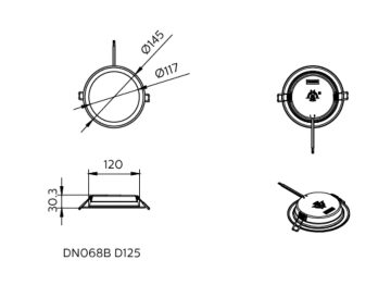Dimension Drawing (without table) - DN068B G2 LED9/830 PSU D125