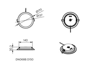Dimension Drawing (without table) - DN068B G2 LED11/830 PSU D150