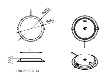 Dimension Drawing (without table) - DN068B G2 LED20/840 PSU D200